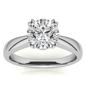 Bague de fiançailles solitaire en moissanite VVS1 taille ronde, or blanc massif 18 carats, double griffe, pour elle - Product Image 1