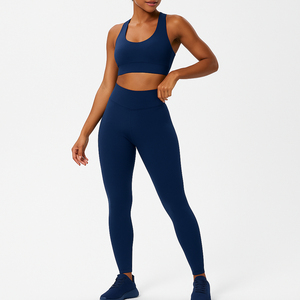 Conjunto de Yoga de 2 Piezas sin Costuras para Mujer, Calidad Premium, Color Azul Marino, Leggings Transpirables de Cintura Alta y Sujetador Deportivo para Gimnasio y Fitness - Product Image 3