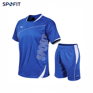Ensemble de maillot de sport bleu pour homme, manches courtes, col rond, évacuation de l'humidité, séchage rapide, polyester, vêtements de sport d'été - Product Image 3