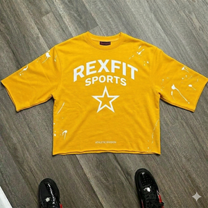 Camisetas Personalizadas para Hombre, de Gran Tamaño, con Estampado Gráfico, Corte y Costura, Parches Desgastados - Product Image 1