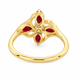 Bague de déclaration luxueuse à grappe florale de pierres précieuses rouges taille marquise avec pierres rondes en or 10K 14K 18K et argent 925 935 - Product Image 4