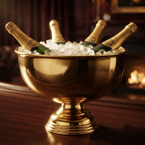 Luxury Brushed Gold Plating Pedestal Champagne Bowl Elegant Stainless Steel Wine <b>Ice</b> Bucket For Royal Party Beverage Tub Supply - Product Image 5