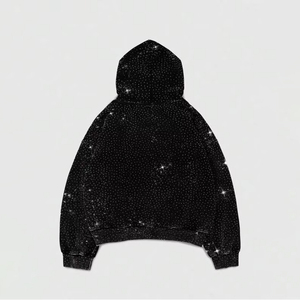 Sweat à capuche streetwear d'hiver personnalisé avec strass taillés au diamant, coupe oversize, en polyester/coton respirant et écologique, fournisseur ODM - Product Image 6