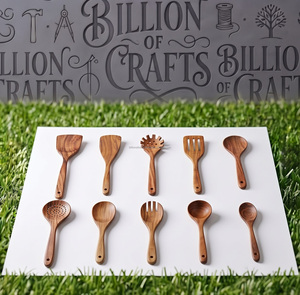 Ensemble d'ustensiles de cuisine en bois, 10 pièces, cuillère, fourchette, spatule, lavage à la main uniquement, sans danger pour les aliments - Product Image 1