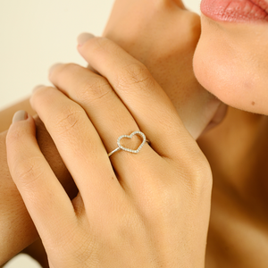 Wholesale New Design Trending Round Cut Diamond Open Heart Shape <b>Ring</b> Everyday Stackable Promise Jewelry 14K Solid White Gold - Product Image 2