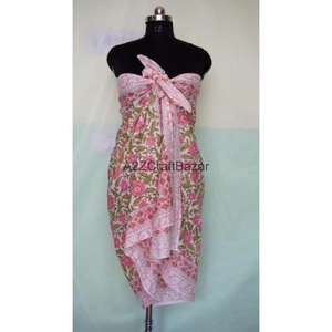 100% Cotton Floral Hand Block Print Sarong Pareo Large Beach <b>Wrap</b> Bikini Cover Up Scarf Soft Women Fashion Wholesale - Product Image 2