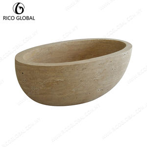 Bañeras Modernas de Lujo de Mármol Travertino Beige, Personalizables en Tamaño Grande/Pequeño - Product Image 1