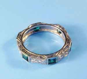 Bague en moissanite vert émeraude taille Art Déco pour femme, argent 925 original, classique, pour demande en mariage ou cadeau de mariage - Product Image 2