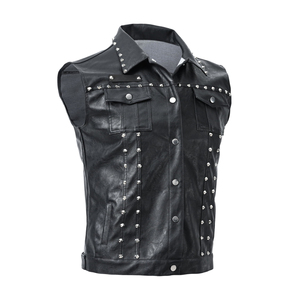 Chaleco de Cuero Negro Impermeable para Hombre, Cuello Alto, Botones, Sin Mangas, Estilo Motero, para Otoño e Invierno - Product Image 2