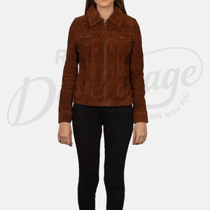 Women's Suede <b>Leather</b> <b>Jacket</b> Women's Heavy Studded Genuine Suede <b>Leather</b> <b>Jacket</b> With Collar 2026 Custom Stand Collar Motorcycles - Product Image 4