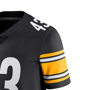 Camiseta de Fútbol Americano Negra para Hombre, Número 43, Cuello en V, Manga Corta, Impresión Sublimada, Poliéster que Absorbe la Humedad, Servicio OEM - Product Image 4
