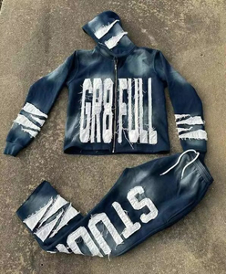 ชุดวอร์มสตรีทแวร์ Gr8ful แบบมีซิปเต็มตัว เสื้อฮู้ด กางเกงขายาว พิมพ์ลายตัวอักษร สำหรับผู้ใหญ่ ใส่ได้ทั้งชายและหญิง เหมาะสำหรับฤดูใบไม้ร่วง สไตล์ลำลอง ชุดกีฬา - Product Image 1