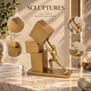 Sculpture Humaine Abstraite Moderne en Or, Figurine Géométrique en Blocs, Artisanat, Statue de Table d'Anniversaire, Décoration Intérieure |   Design artistique - Product Image 5