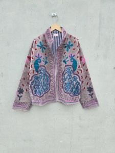 Premium <b>Velvet</b> Suzani <b>Jacket</b> <b>Women</b> Grey Peacock Floral Embroidery Bohemian Woven Autumn Winter Designer Wholesale - Product Image 5