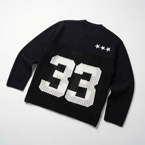 Suéter Negro de Punto con el Número 33 |   Suéter de punto vintage con paneles de malla |   Camiseta de manga larga estilo streetwear oversize |   Fabricante OEM Personalizado - Product Image 3