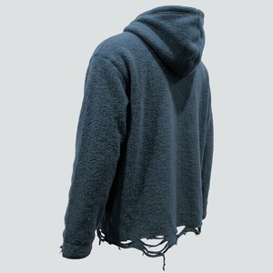 Sweat-shirts pour hommes en molleton épais français, effet vieilli, bords bruts, coupe ample vintage, en coton uni, style streetwear - Product Image 3