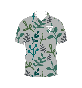Men’s Grey Botanical Leaf Print Polo Shirt Casual Short Sleeve Summer Fashion Golf Tee - Product Image 1
