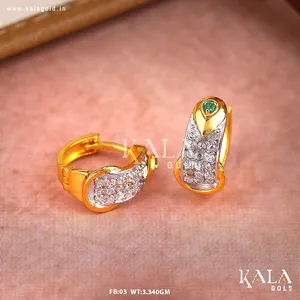 Boucles d'oreilles créoles fantaisie à clipser en or pur 18 carats avec pierre de diamant à la mode pour les occasions et cadeaux de fête des mariées pour femmes - Product Image 2