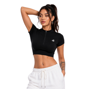 Camiseta Deportiva 2026 para Mujer, Cierre de Cremallera, Corte Ajustado, Tejido Transpirable, Top Corto, Venta Caliente, Todas las Temporadas, Personalizable - Product Image 1