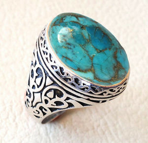 Wholesale Natural <b>Turquoise</b> Statement <b>Ring</b> 925 Sterling Silver Handmade Genuine <b>Turquoise</b> Gemstone Bezel Setting Signet <b>Ring</b> - Product Image 1