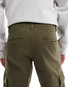 Pantalones Cargo de Lona Verde Oliva para Hombre, Cintura Elástica, Múltiples Bolsillos, Corte Recto Informal, Transpirables, Peso Medio, para Otoño - Product Image 3