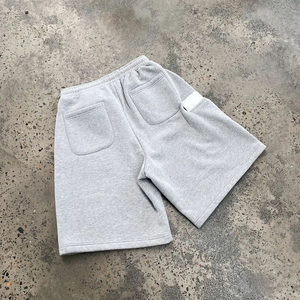 Shorts Bermuda en Coton Gris pour Homme avec Cordon de Serrage à la Taille, Poches, Couleur Unie, Tricoté, Respirant, Taille Mi-Haute, Décontracté - Product Image 6