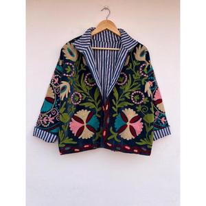 Suzani Bomber Jacket Handmade Reversible <b>Duster</b> Boho Coat Velvet Autumn Winter Cotton Floral Gift for Her - Product Image 2