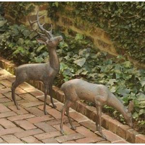 Ensembles de cerfs en métal finition bronze, sculptures de cerf femelle et de renne à bois de cerf grandeur nature faites à la main, fournitures de jardin, décoration de Noël - Product Image 4