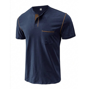 Camiseta Henley de Manga Corta para Hombre, Corte Ajustado, con Costuras en Contraste - Product Image 2