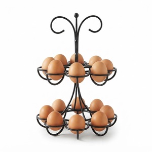 Vintage Ivory Metal 2-Tier Egg Holder With Decorative Heart Handle Wire Egg Storage Rack For Farmhouse Kitchen Countertop - Product Image 6