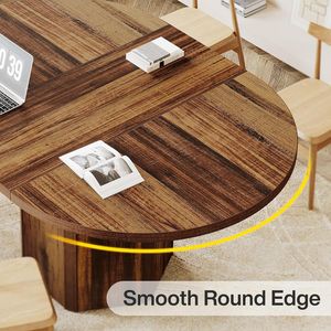 Tavolo da Conferenza Ovale in Legno Rustico da 55,12 Pollici per 4-6 Persone, Piccolo Tavolo Poligonale per Seminari - Product Image 4