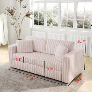 Sofá Modular Suave para 2 Personas de 75.6 Pulgadas en Rosa Claro, Altamente Cómodo con un Diseño Distintivo para Dormitorio y Sala de Estar por Mo - Product Image 3