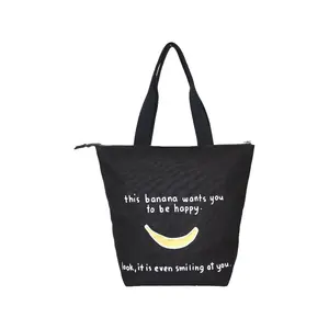 Zip Closure Black Color inside Taffeta Lining Attractive Print 12 Oz Dyed Canvas Tote Bag for Gift Advertisement And Promotion