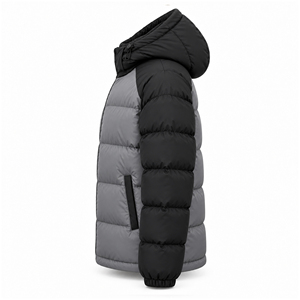 Men's <b>Grey</b> Black Color Block Hooded Puffer Jacket Winter Warm Quilted Bubble <b>Coat</b> Custom Logo OEM Thick Insulated Regular Fit - Product Image 4