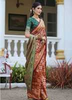 Sari de Seda Banarasi Indio Color Marrón para Mujer, Venta Directa de Mayorista, para Fiestas y Bodas, Disponible en Todas las Temporadas a Precio de Mayoreo