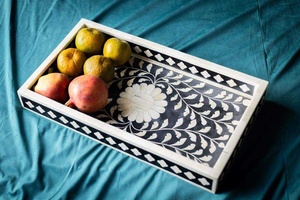 Plateau de service Art Déco en os incrusté de qualité supérieure, motif floral pour la maison, la cuisine, la table à manger, Ramadan, intérieur de luxe - Product Image 6