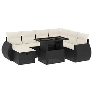 Set divano da giardino in rattan bianco crema e nero con cuscini, 6 posti, mobili da esterno, design contemporaneo - Product Image 2