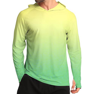 เสื้อฮู้ดดี้แขนยาวสีเขียวมะกอกสำหรับผู้ชาย UPF 50 เสื้อตกปลาแห้งเร็วแบบสวมหัว สีพื้น ผ้าโพลีเอสเตอร์ - Product Image 3