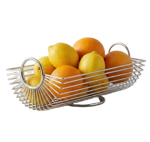 Modern Stainless Steel Wire Oval Fruit Basket Bowl Handles Multifunction Decorative <b>Tabletop</b> Holder Contemporary Kitchen <b>Storage</b> - Product Image 1