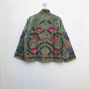 Suzani เสื้อแจ็กเก็ตกิโมโนลายดอกไม้ผ้าฝ้ายสไตล์โบฮีเมียนปักกำมะหยี่สำหรับฤดูหนาวคอตั้ง - Product Image 6