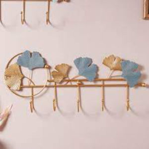 Ganchos de Pared para Baño y Cocina, Diseño de Hojas de Ginkgo, Chapados en Oro de Alta Calidad y Color Azul, Metal de Primera Calidad - Product Image 1