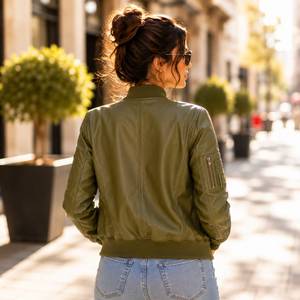 Vintage Oversized Brown Sheep Skin Quilted Bomber <b>Jacket</b> Women's Distressed Handmade Genuine <b>Leather</b> Coat - Product Image 2