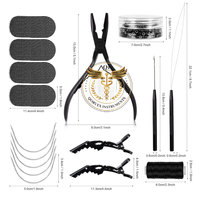 Kit Profesional de Herramientas para Extensiones de Cabello, Juego de Agujas de Bucle, Alicates para Micro Anillos, Herramienta de Enhebrado para Fabricación de Pelucas y Extensiones de Cabello