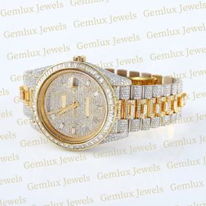 High Quality Pass Diamond Tester Two Tone D VVS Fully Iced Out Moissanite Diamond Baguette Diamond Hip Hop <b>Watch</b> For <b>Men</b> - Product Image 3