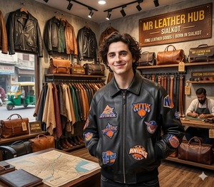 Kith X Avirex New York Knicks Leather Bomber Jacket Windproof <b>Heated</b> Eco-Friendly Black Patch Varsity Premium Streetwear <b>Coat</b> - Product Image 5