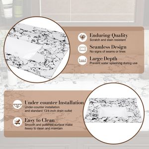 Top per mobile bagno in marmo artificiale 94x56 cm con lavabo in ceramica a incasso, paraschizzi e 3 fori per rubinetti per mobili da bagno - Product Image 5