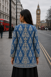 Women's Winter <b>Jacket</b> with Hand Embroidered Suzani Design <b>White</b> Fabric Bridesmaid Gift or Women's Clothing OEM ODM Bulk Sale - Product Image 1