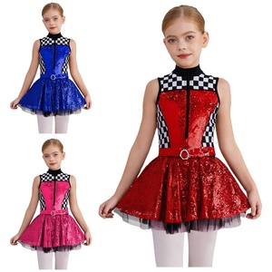 Vestidos de Baile de Salón Modernos para Niñas de 4 a 14 Años, Vestido Abullonado con Shorts Integrados, Disfraz de Piloto de Carreras para Entrenamiento de Danza - Product Image 1