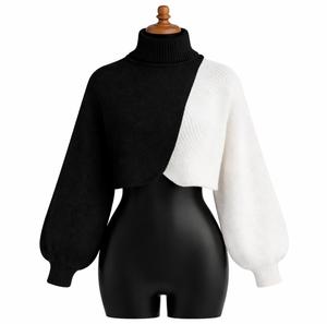 Suéter de Punto Asimétrico con Lentejuelas para Mujer, Cuello Alto, Manga Regular, Mezcla de Algodón, 320 GSM, Diseño OEM/ODM - Product Image 1