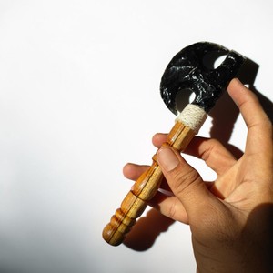 Natural Black Obsidian Battle Axe with Wooden Handle Handmade <b>Crystal</b> Axe Wholesale - Product Image 2